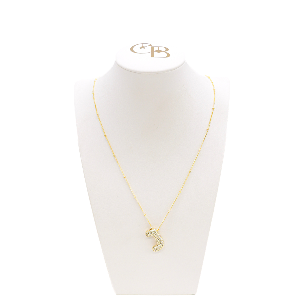 Gold Grace Necklace with Gold Slider Rhinestone Bubble Initial Letter | Alphabet Charm | Letter J on CB Bust