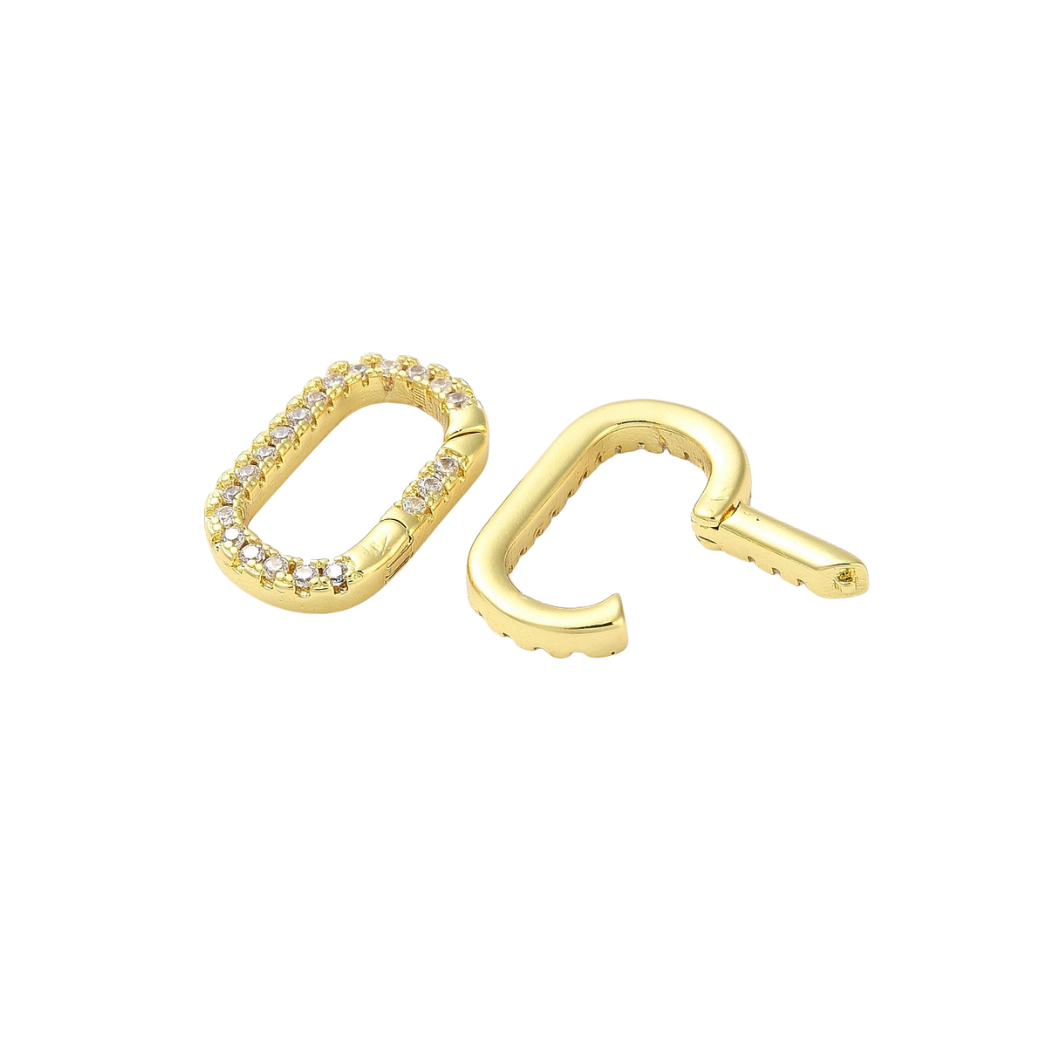 Front & back view of the Gold Blair Carabiner | Cubic Zirconia Oval Necklace Carabiner