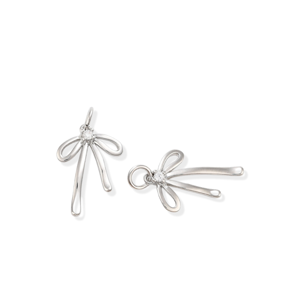 Front & side view of the Silver Coquette Bow Charm