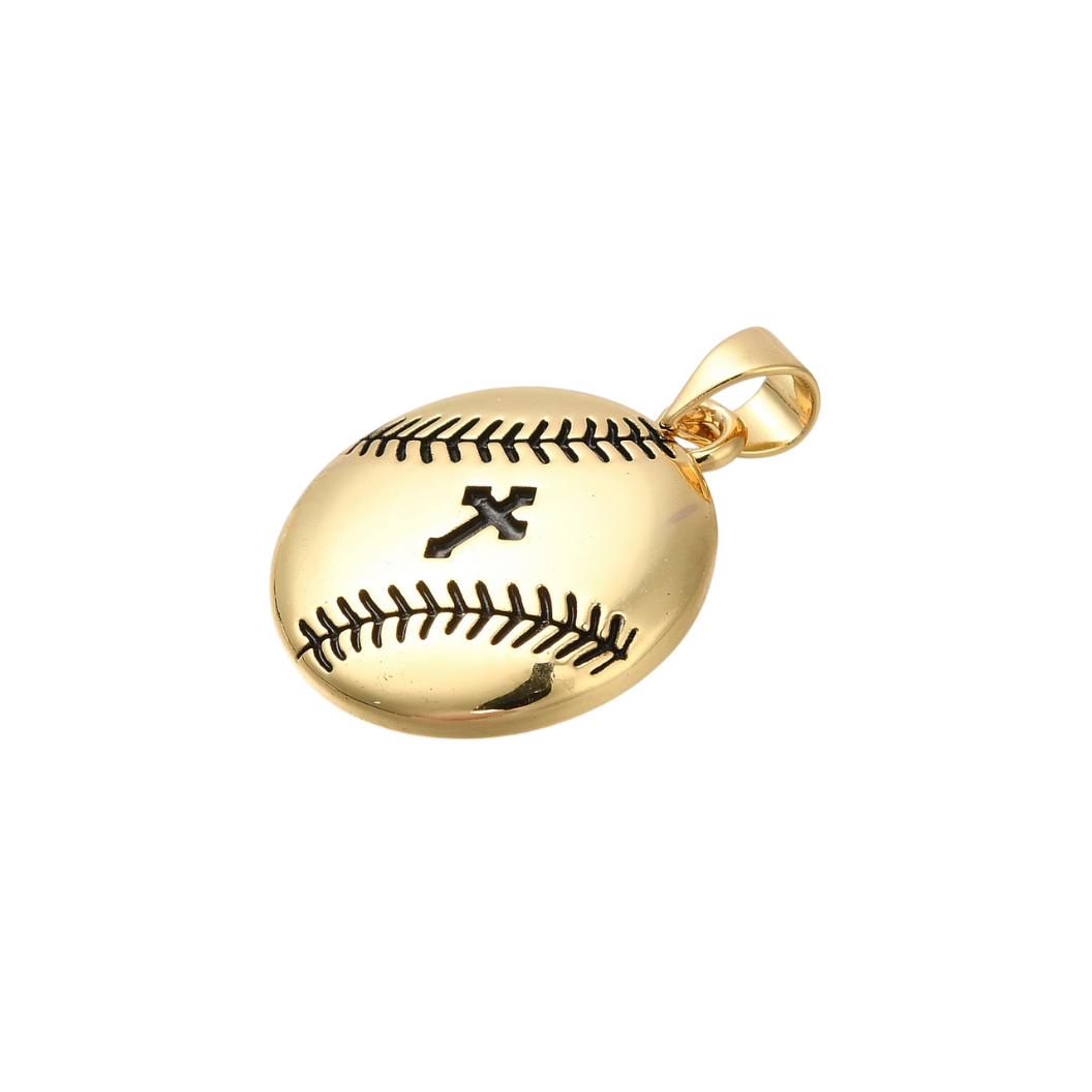 Side view of the Gold Baseball Cross Charm