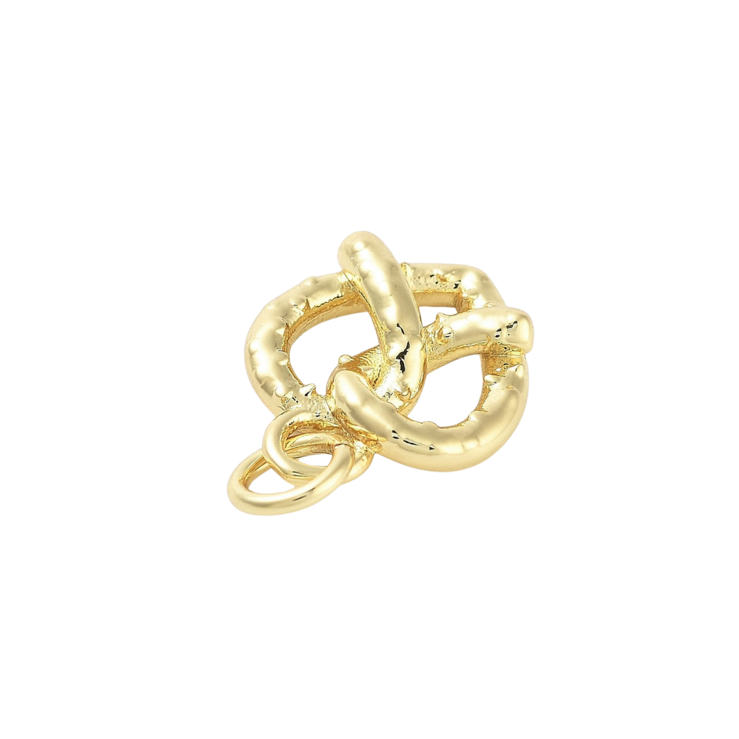 Side view of the Gold Soft Pretzel Heart Charm