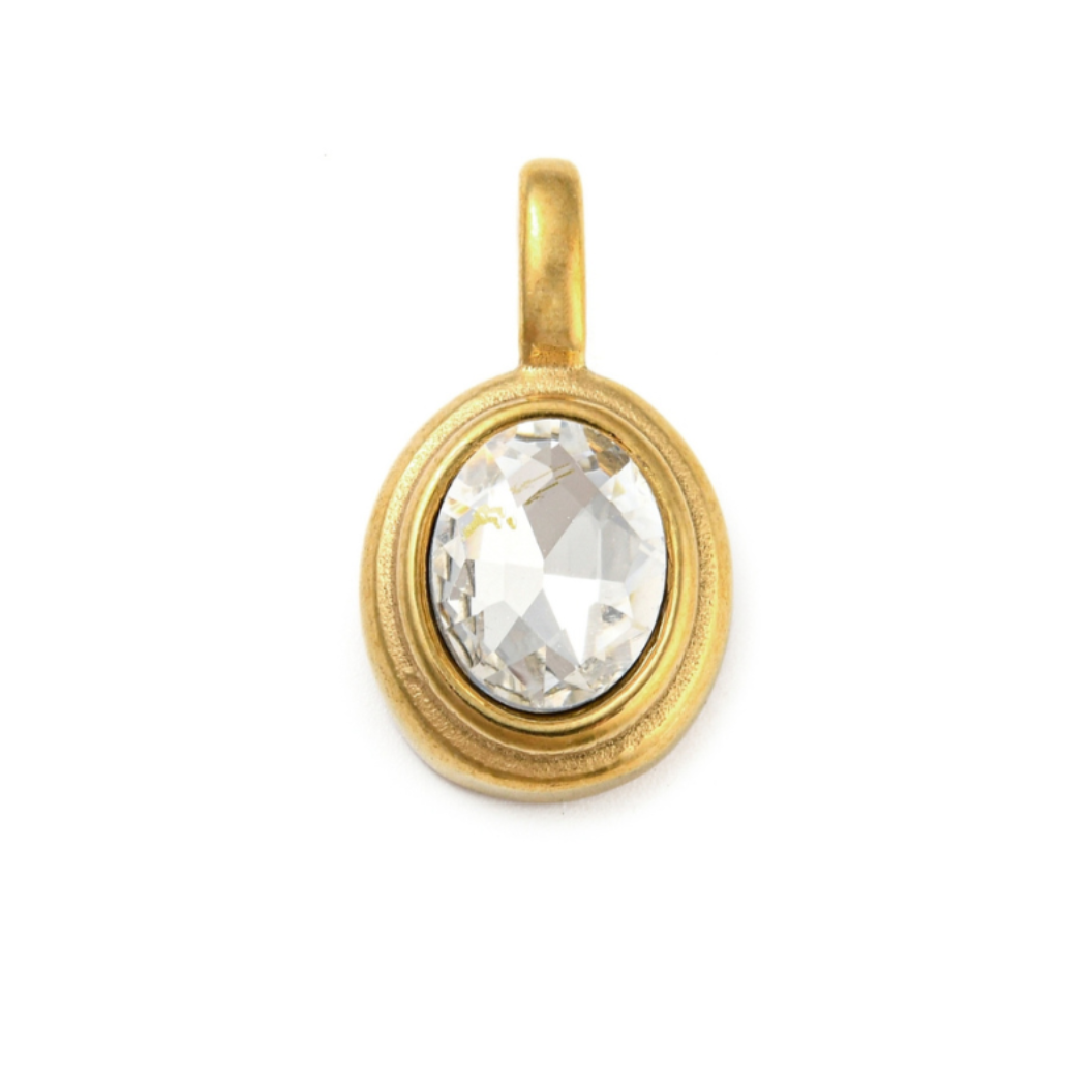 Front of Gold Oval Framed Glass Stone Charm