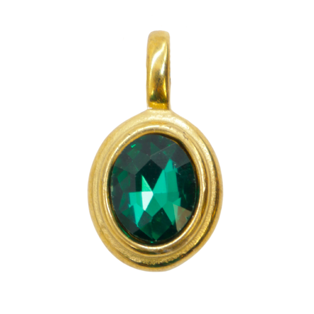 Front of Gold Oval Framed Green Glass Stone Charm
