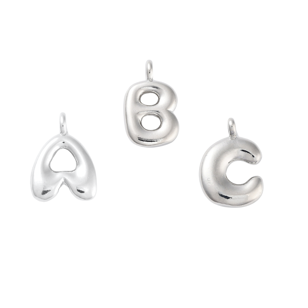 Front view of the Silver Bubble Initial Letter | Alphabet Charm Set