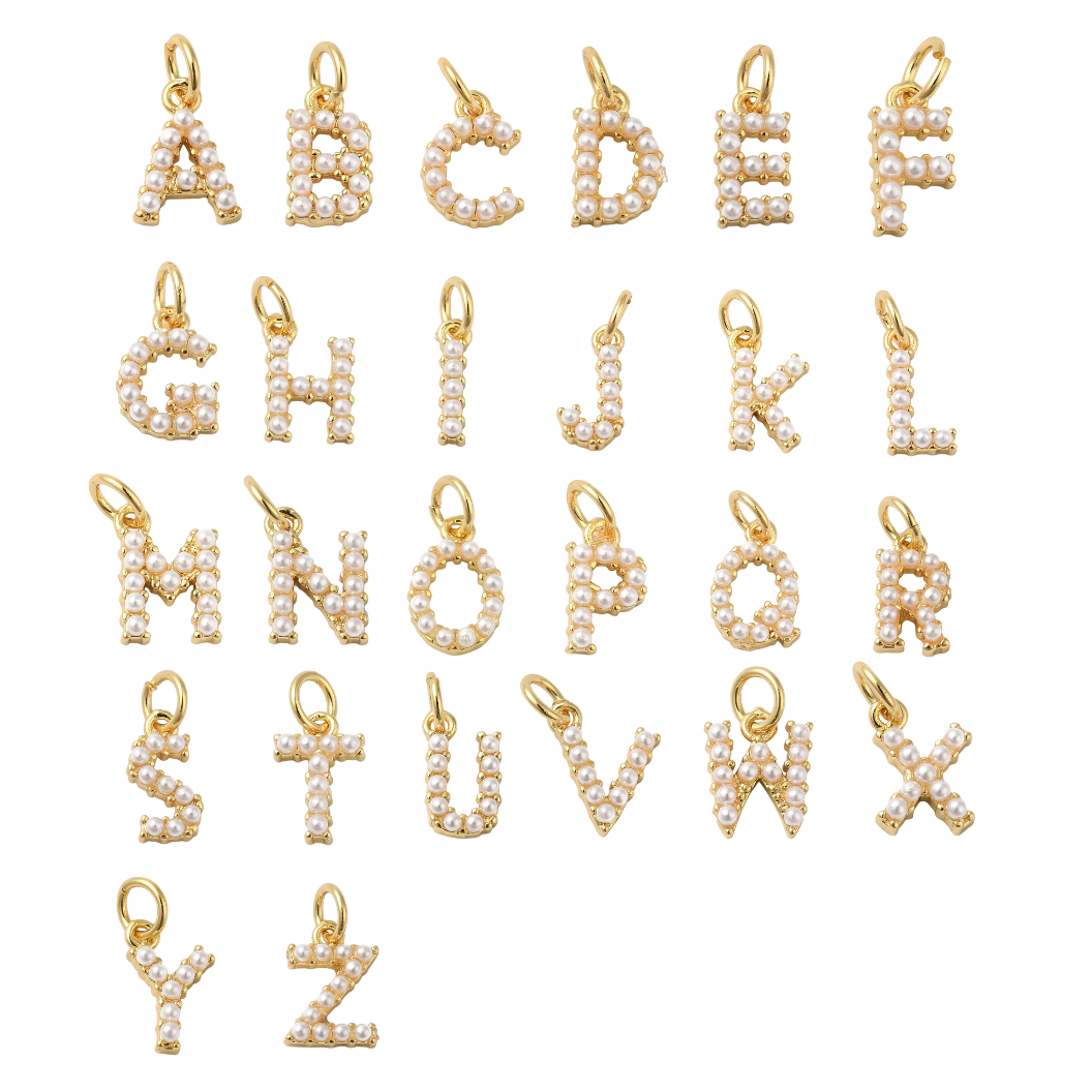 Front view of the Gold Large Pearl Initial Letter | Alphabet Charm Set