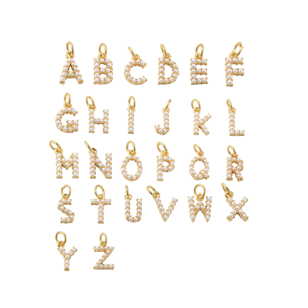 Front view of the Gold Micro Pearl Initial Letter | Alphabet Charm Set