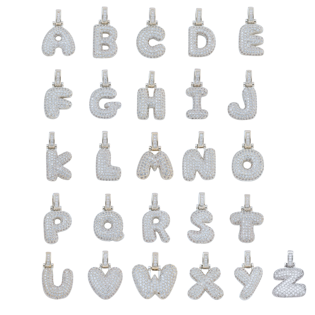 Front view of the Silver Rhinestone Bubble Initial Letter | Alphabet Charm Set