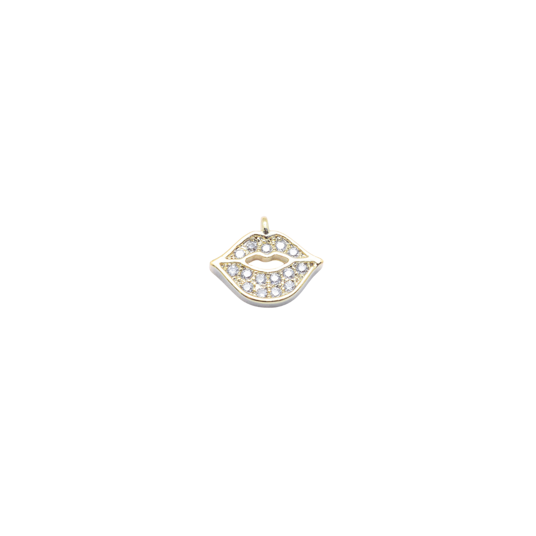 Gold Rhinestone Lip Charm - front view