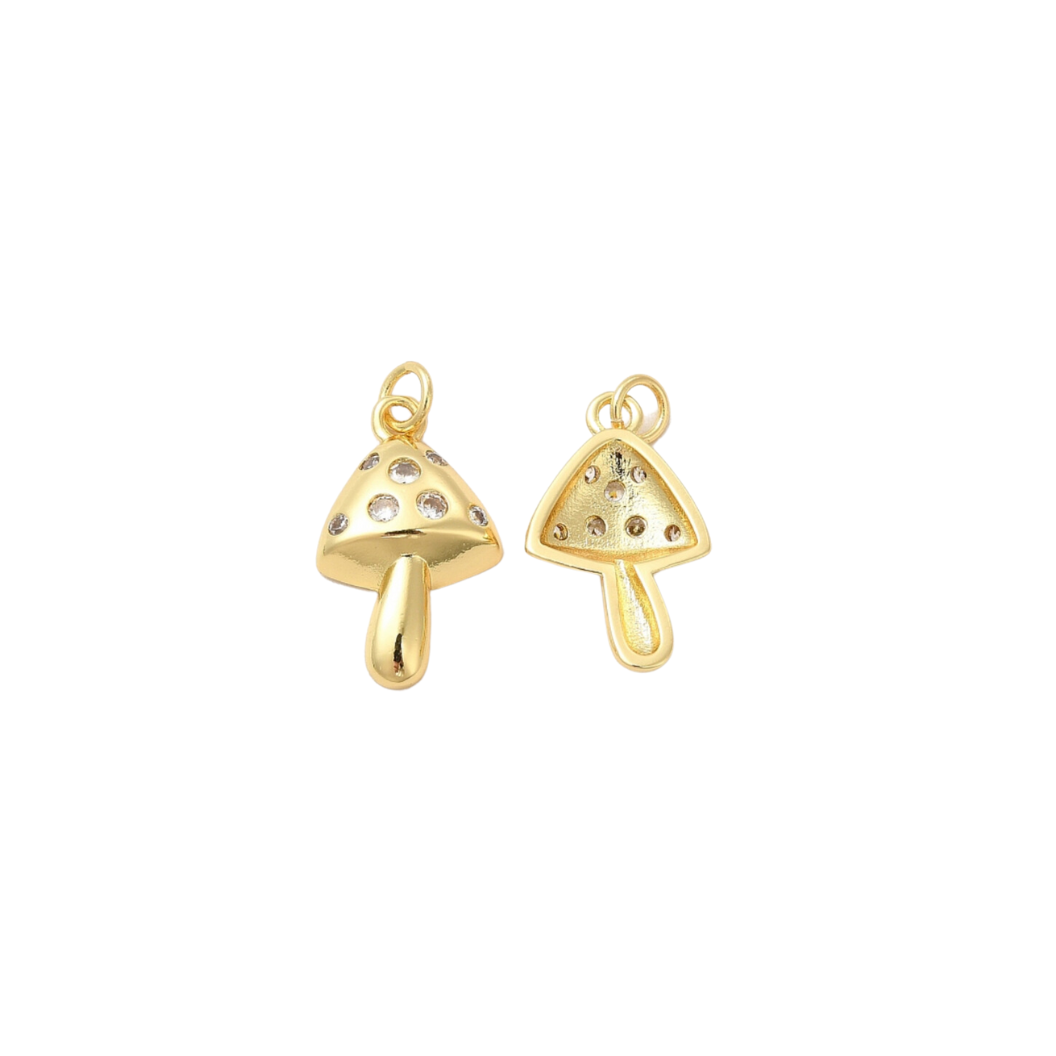 Front and back of Gold Cubic Zirconia Mushroom Charm