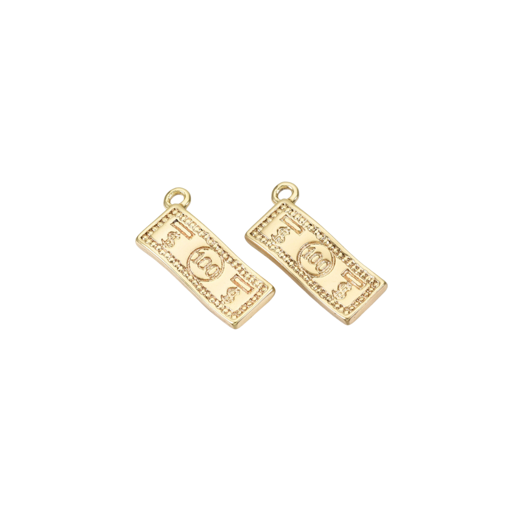 Front of two Gold $100 Bill Charm