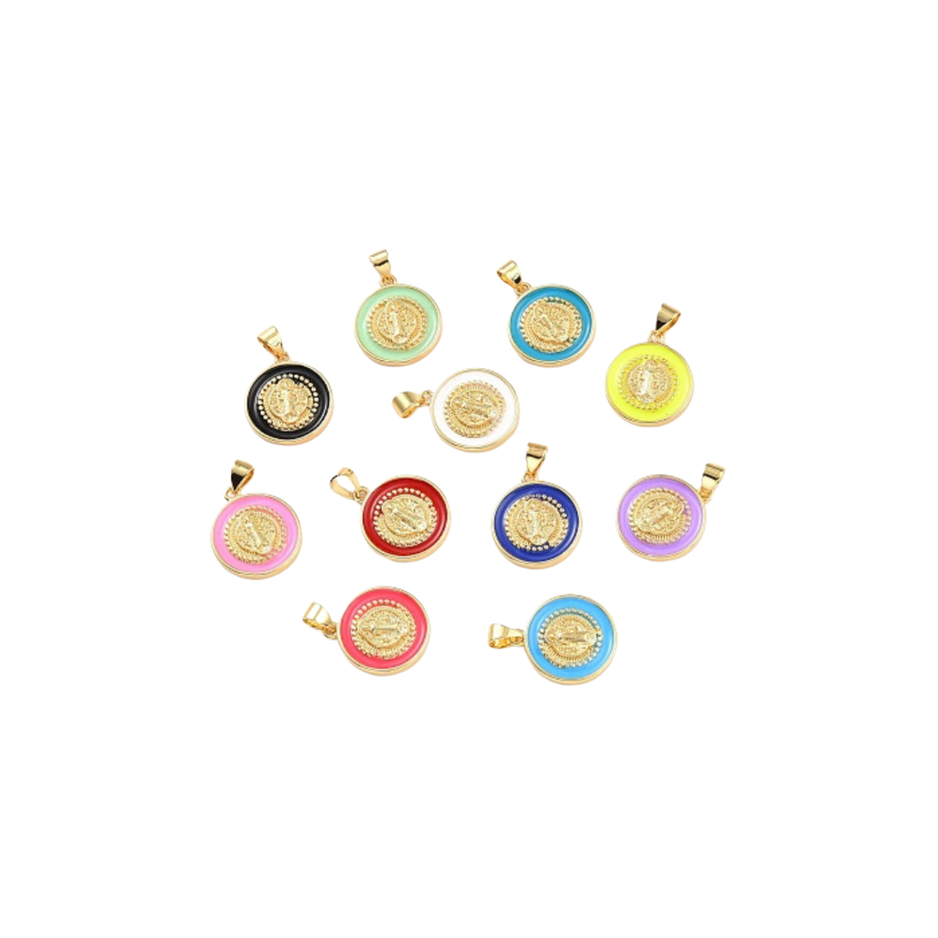 Front of eleven Gold Saint Charms | Assorted