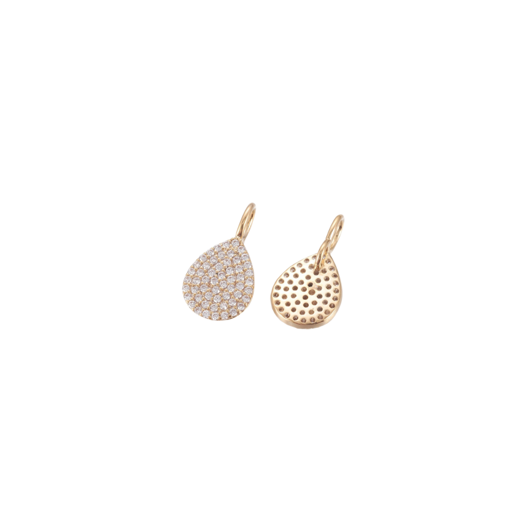 Front & Back View Gold Pave Teardrop Charm