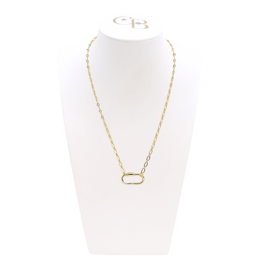 Front of the Gold Christie Necklace with Piper Carabiner on CB Bust