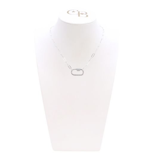 Front of Silver Ashley Necklace with Bella Carabiner on CB Bust