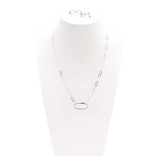 Front of Silver Ashley Necklace with Piper Carabiner on CB Bust