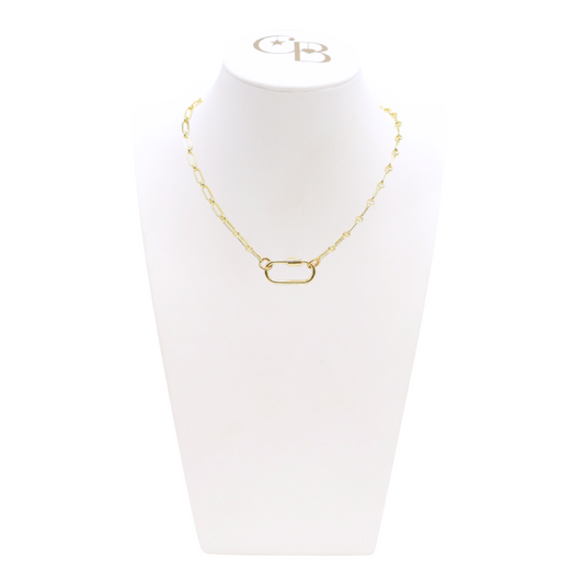 Front of the Gold Paige Necklace with Piper Carabiner on CB Bust