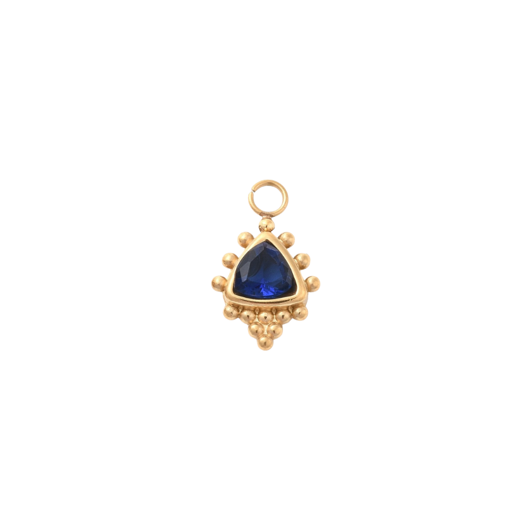 Gold Vintage Sapphire Gemstone Charm - Waterproof Stainless Steel