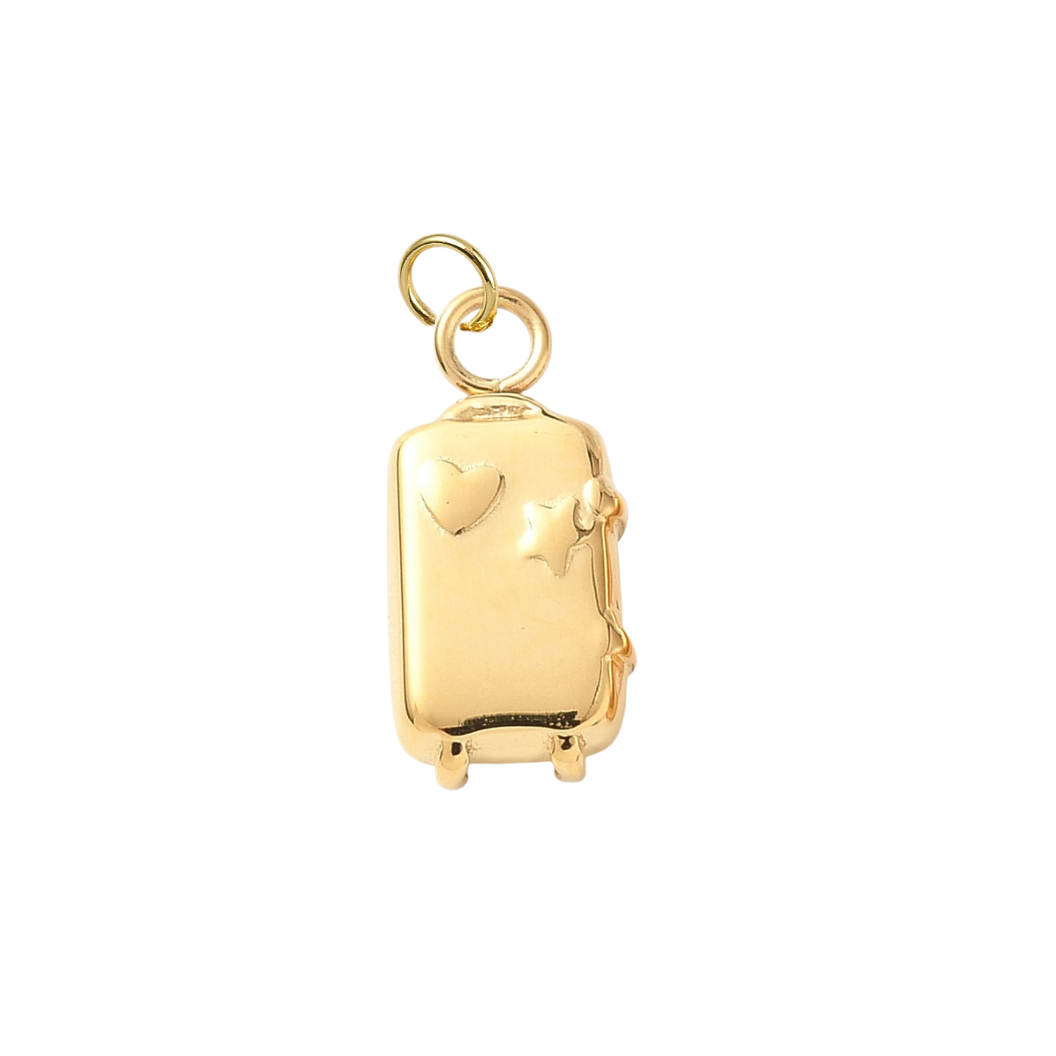 Gold Let's Travel Suitcase Charm | Waterproof Stainless Steel on transparent background
