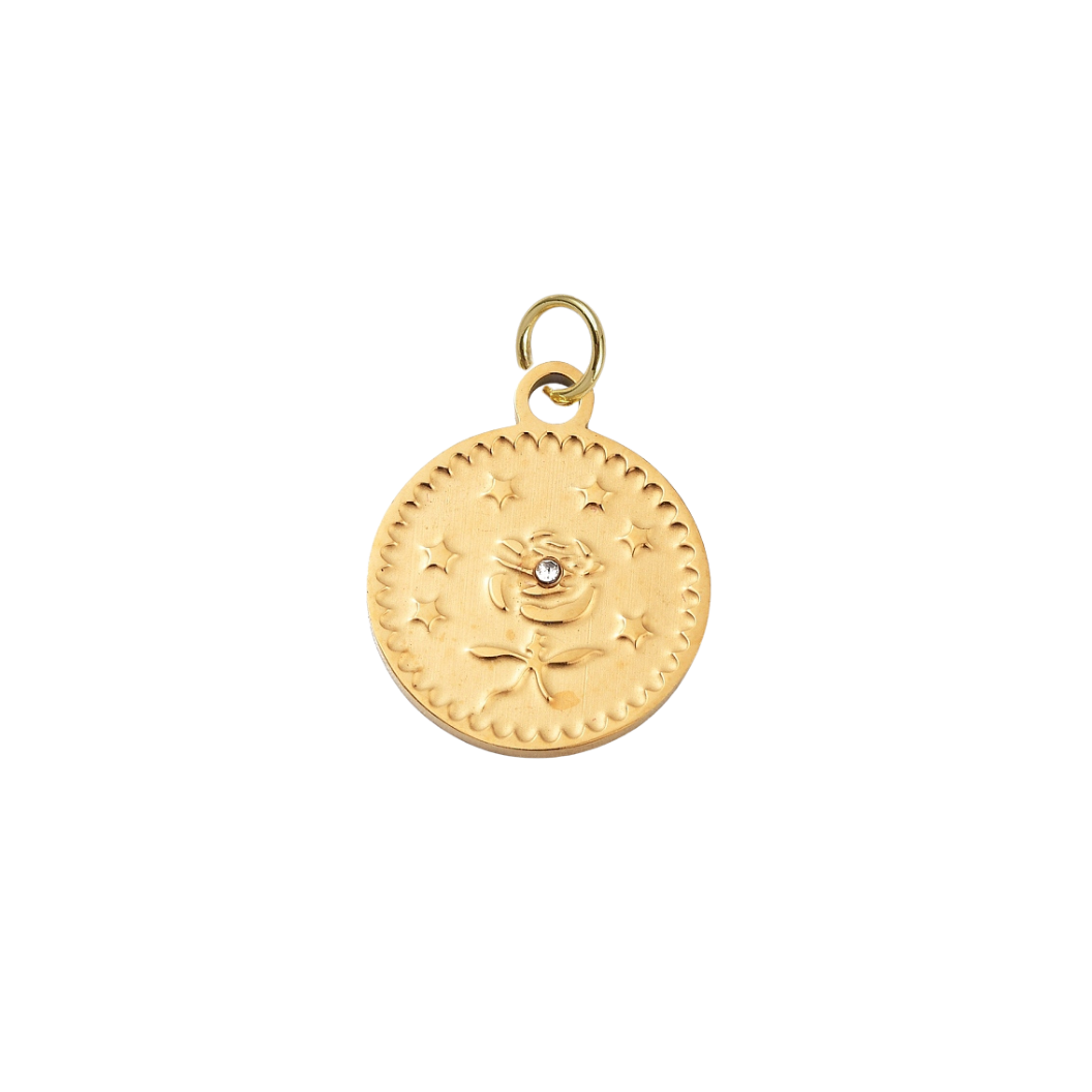 Gold Blushing Rose Medallion Charm
