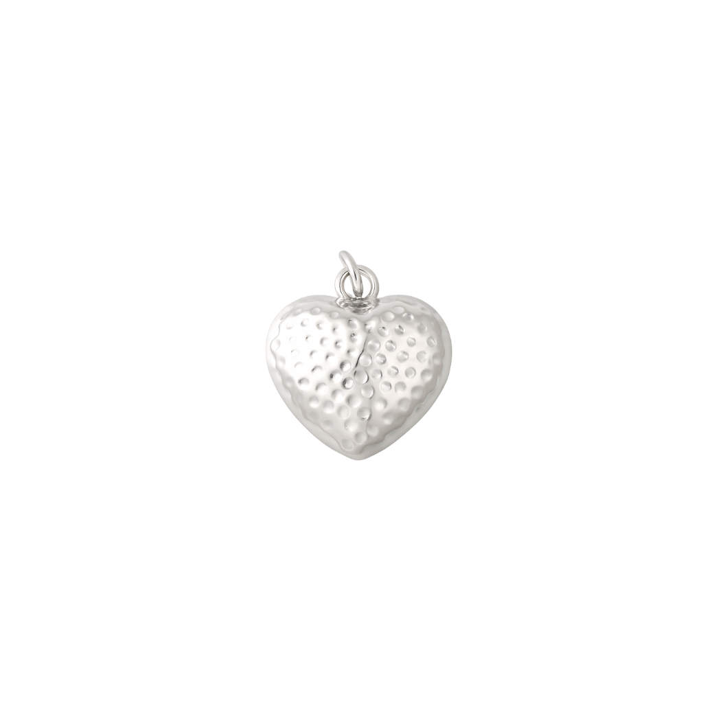 Silver Dimpled Puff Heart Charm