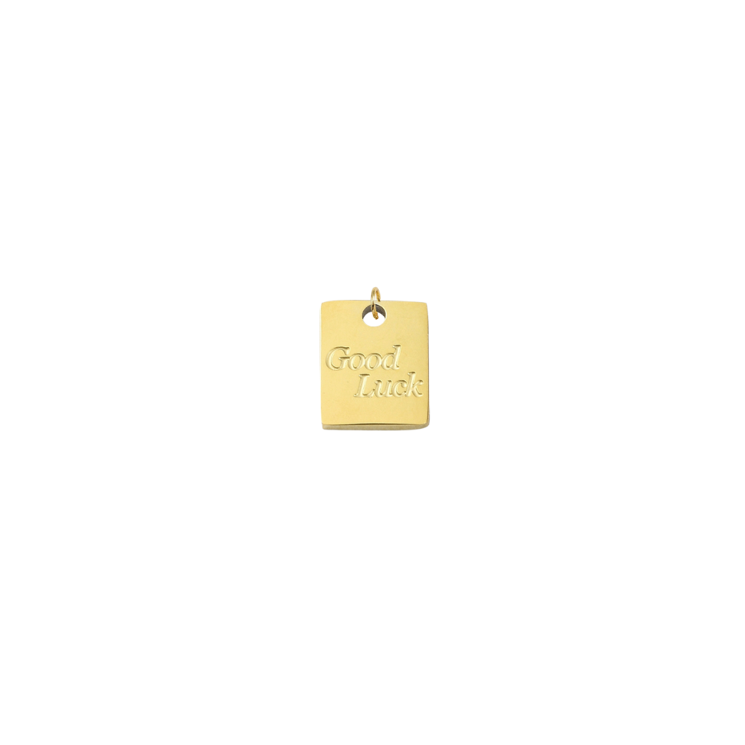 Gold Good Luck Square Charm | Waterproof Stainless Steel on transparent background