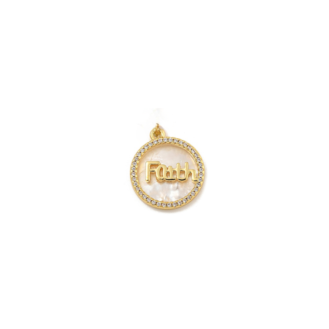 Gold Faith Circle Charm with Crystal Pavé Border