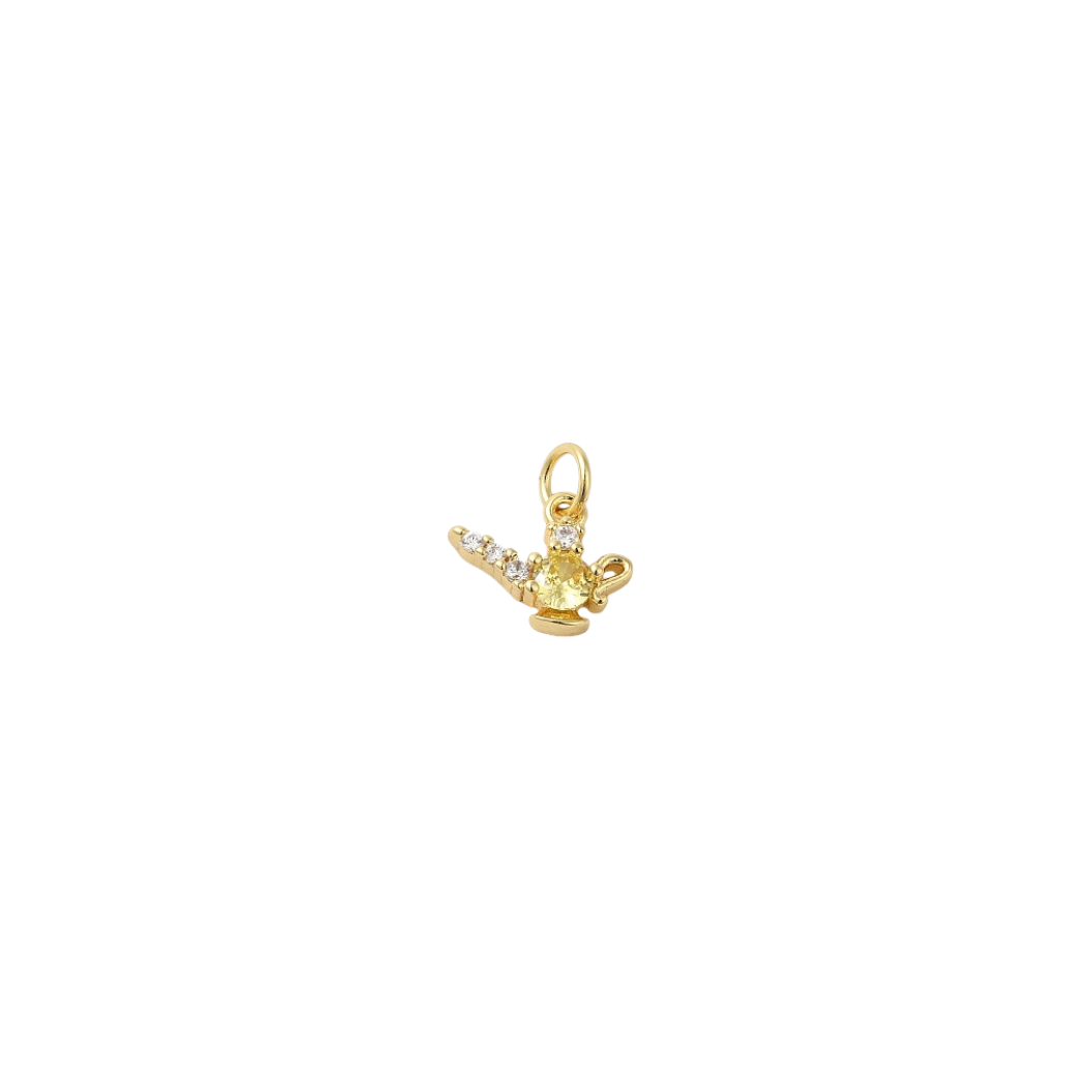Gold Micro Pave Cubic Zirconia Magic Lamp Charm on transparent background