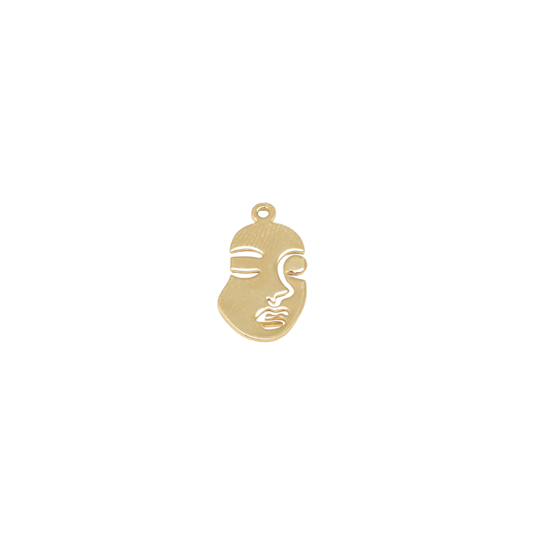 Gold Abstract Face Charm with white background