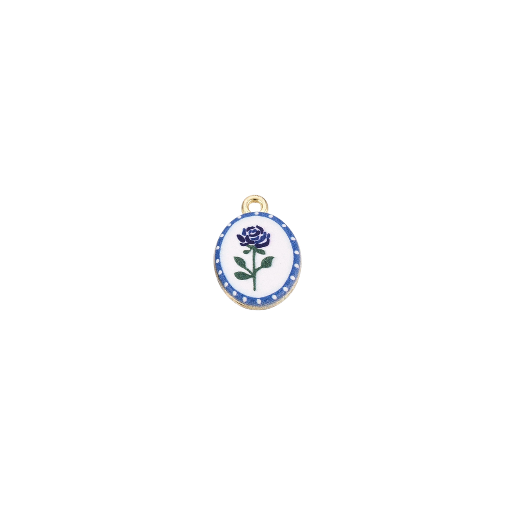 Gold Blue Rose Oval Charm