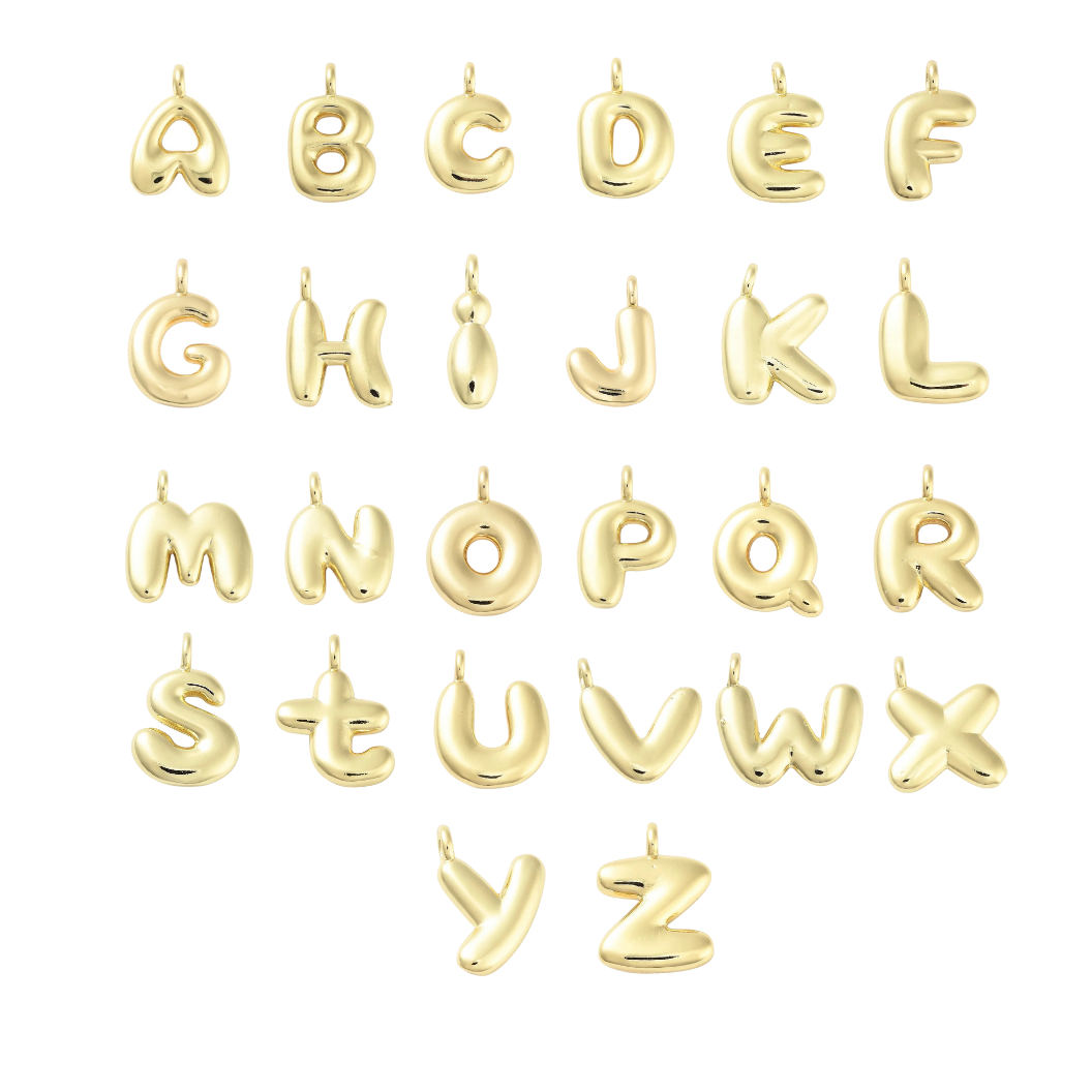Front View of the Gold Bubble Initial Letter | Alphabet Charm Set