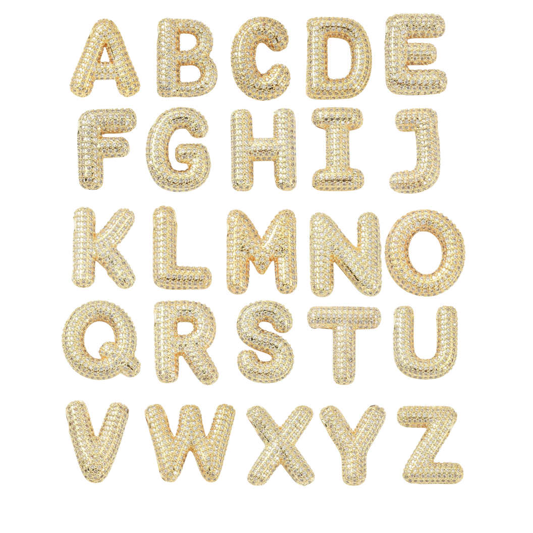 Front View of the Gold Slider Bubble Rhinestone Initial Letter | Alphabet Charm Set