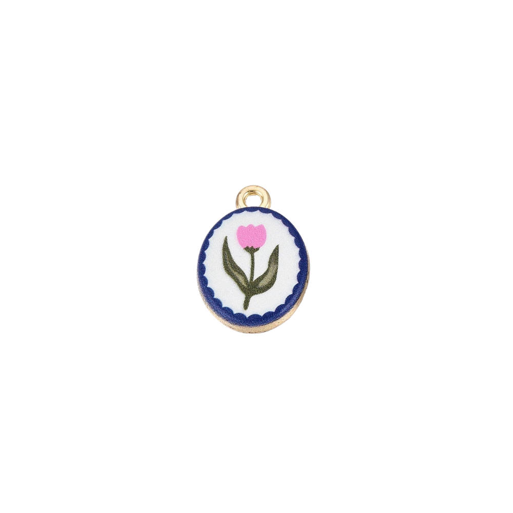 Gold Vintage Pink Flower Charm