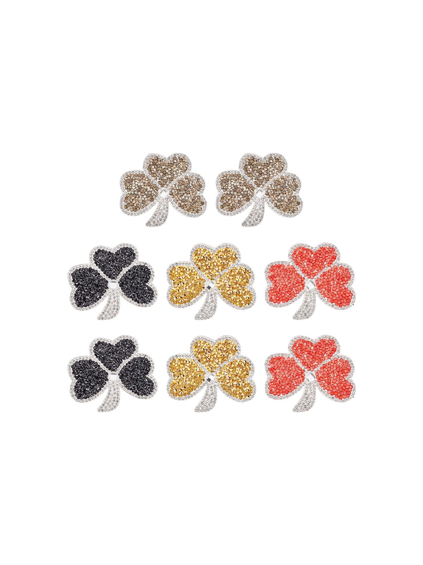 Front view of the Clover Leaf Rhinestone Patches | Assorted
