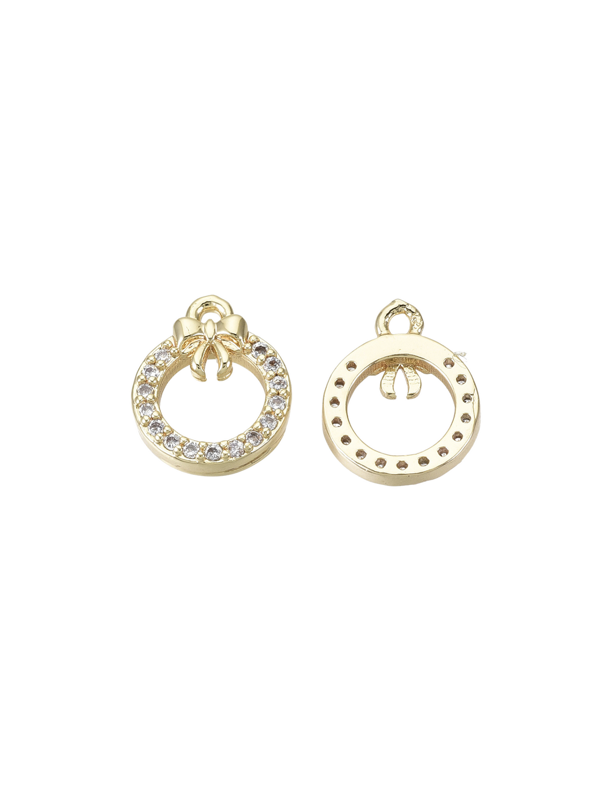 Front & Back View Gold Cubic Zirconia Christmas Wreath Charm