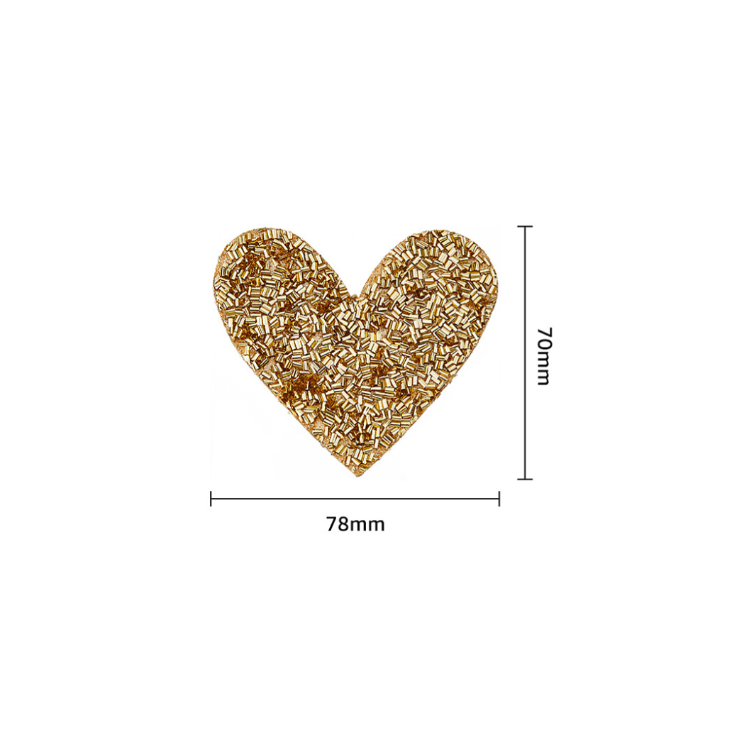 Length view of the Gold Beaded Heart Patch