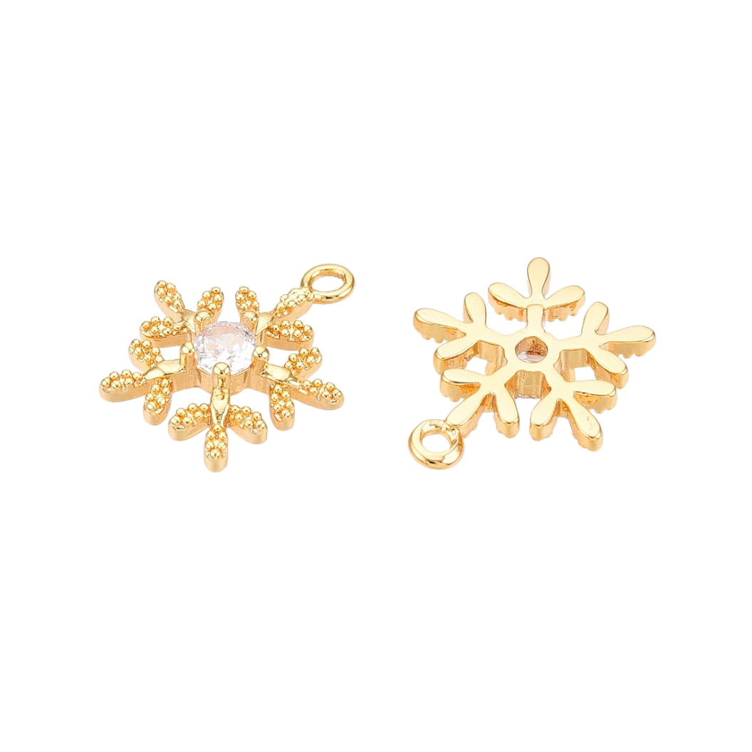 Front & back view of the Gold Milgrain Snowflake Charm