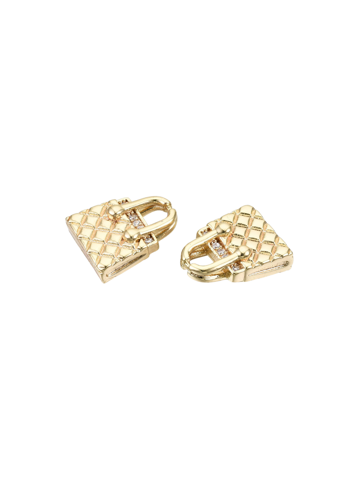 Front & Side View Gold Micro Pave Cubic Zirconia Handbag Charm