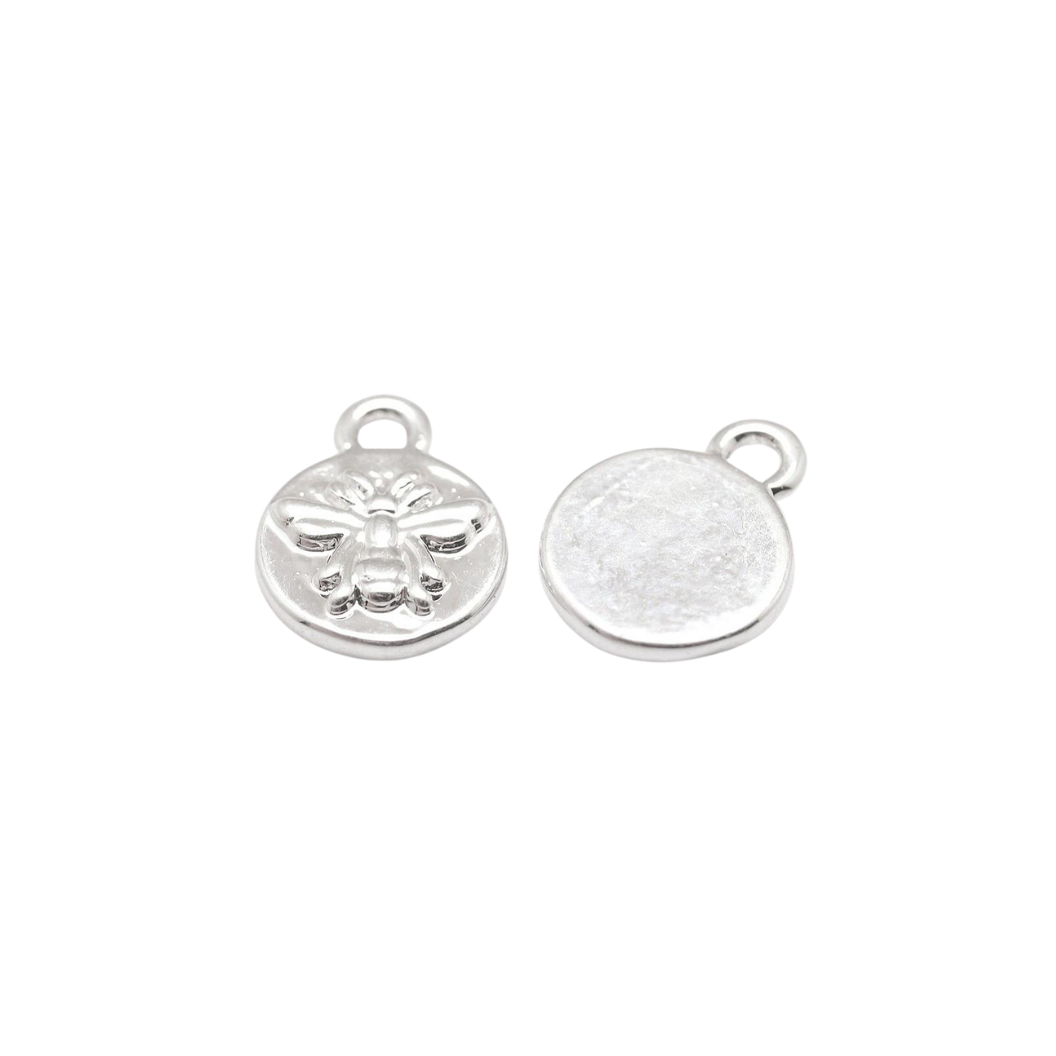 Front & back view of the Silver Round Bee Charm
