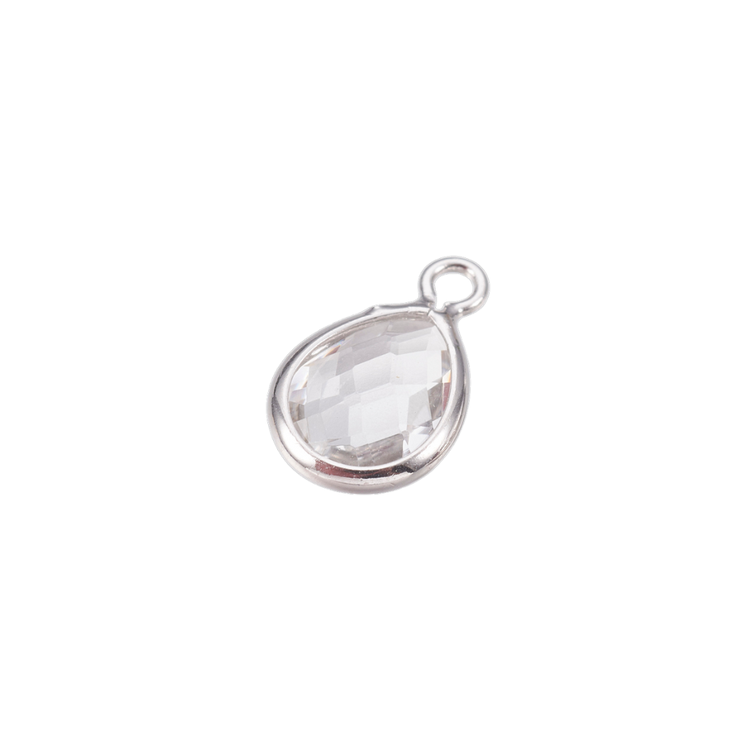 Front view of the Silver Framed Clear Teardrop Charm