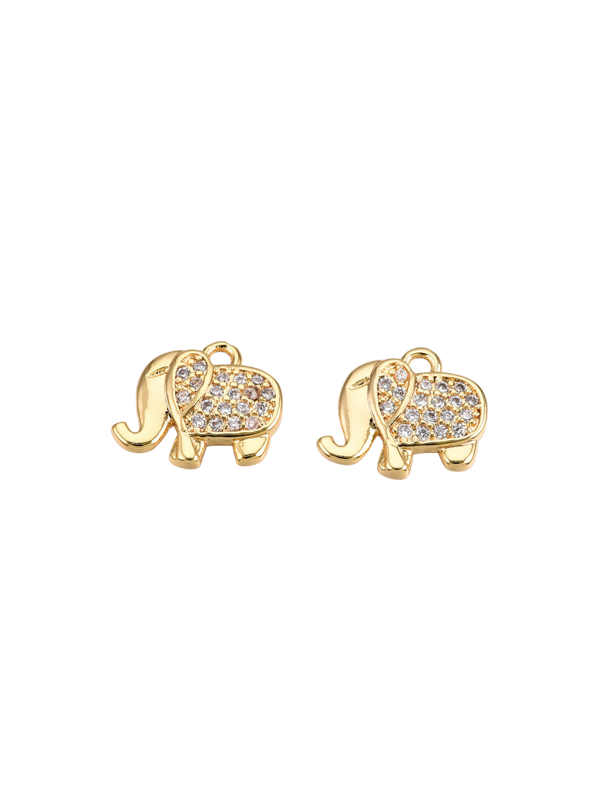 Front view of the Gold Micro Pave Cubic Zirconia Elephant Charm
