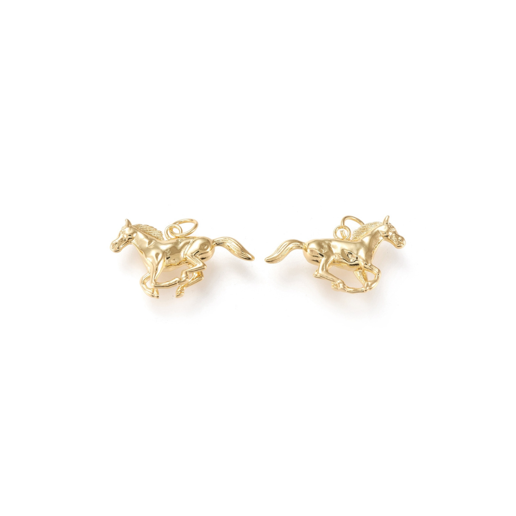 Front & side view of the Gold Race Horse Charm