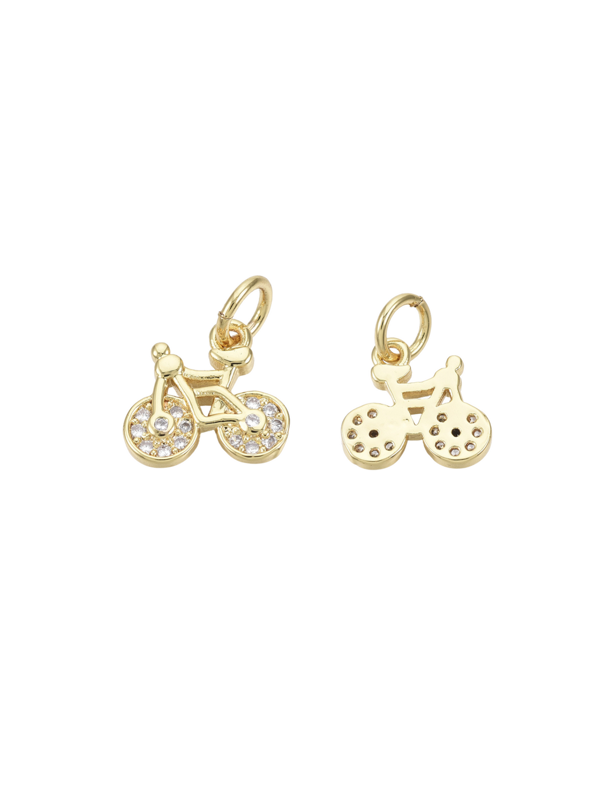 Front & back view of the Gold Micro Pave Cubic Zirconia Bike Charm