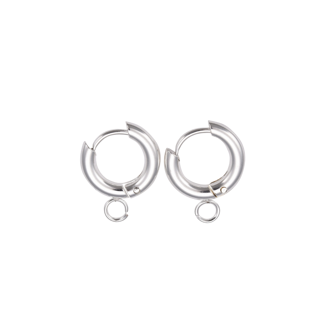 Pair of silver hoop earrings on a white background