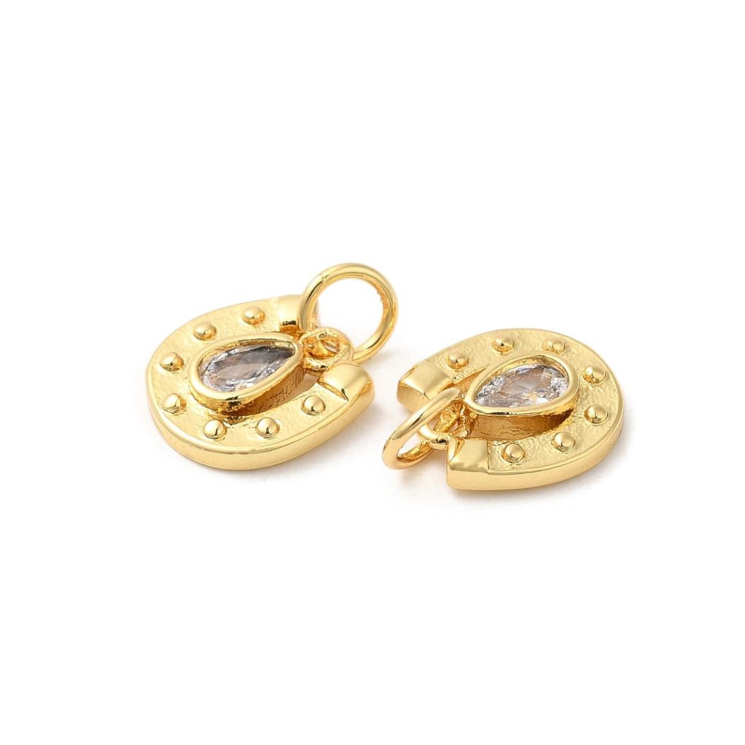 Front & side view of the Gold Studded Horseshoe Charm