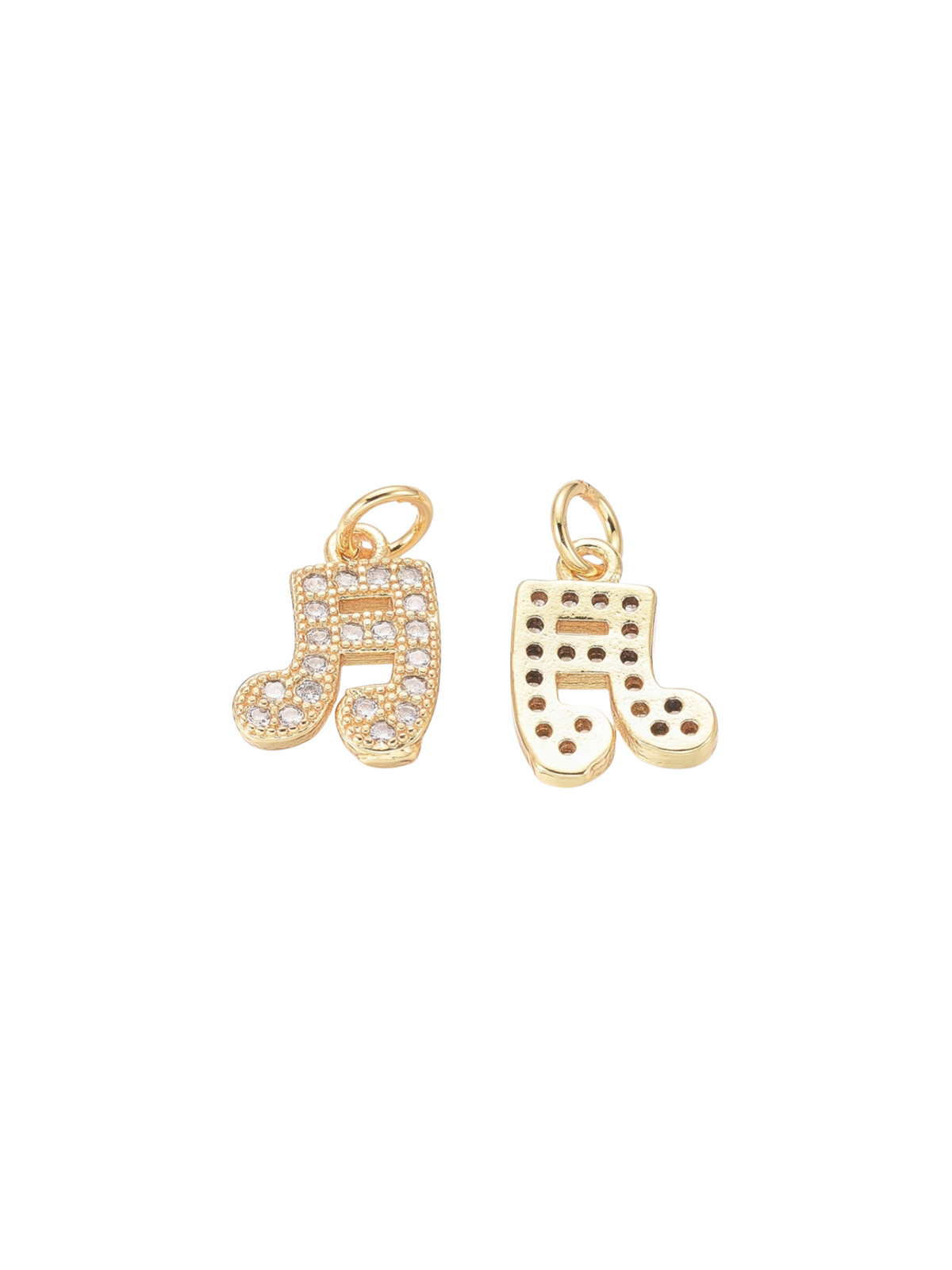 Front & back view of the Gold Cubic Zirconia Musical Note Charm