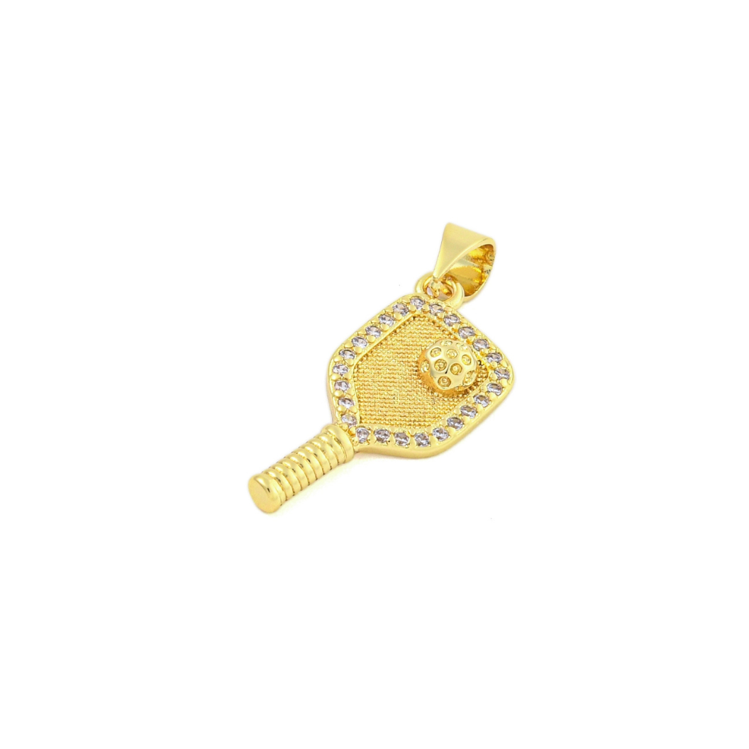 Side view of the Gold Cubic Zirconia Pickleball Charm