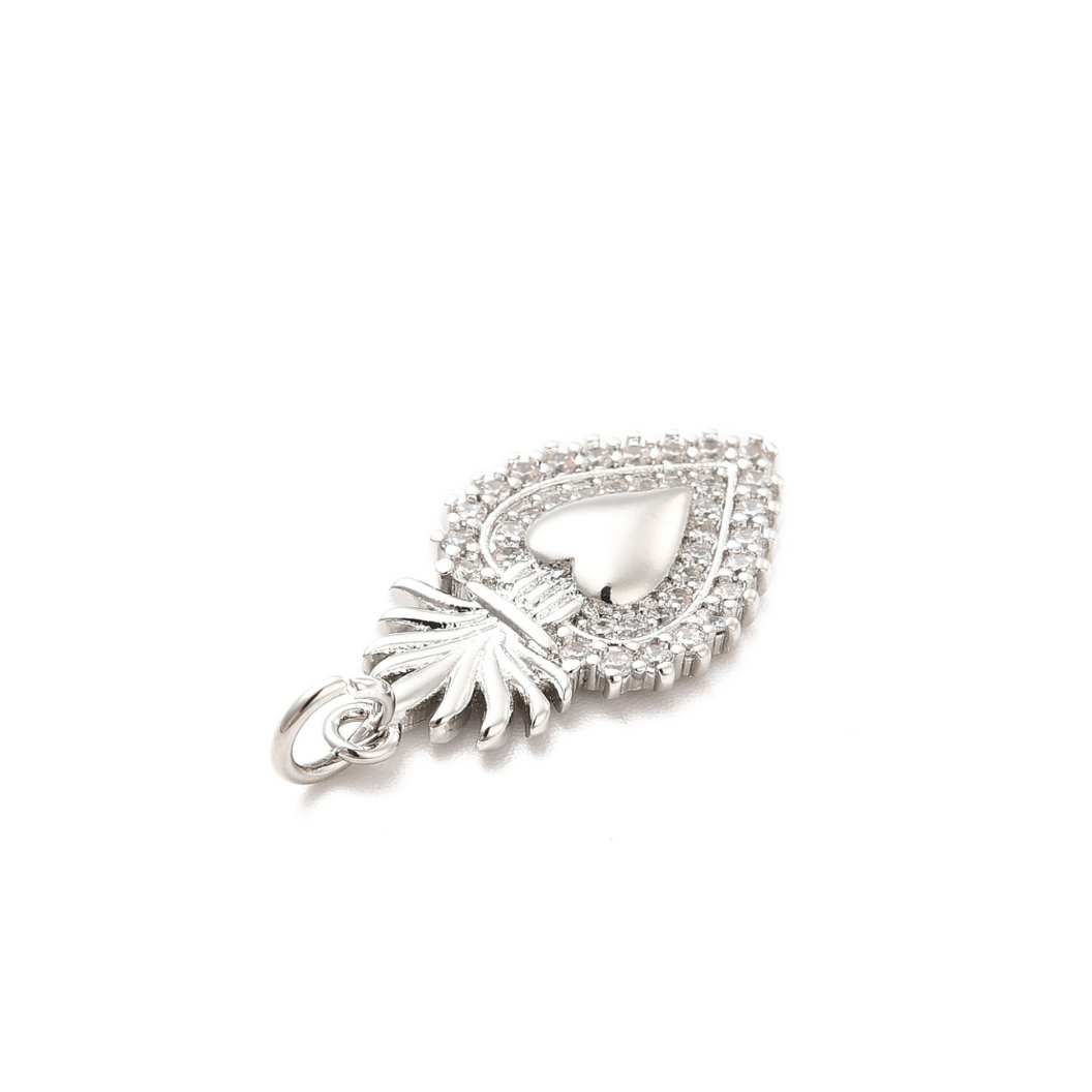 Side view of the Silver Cubic Zirconia Flaming Holy Heart