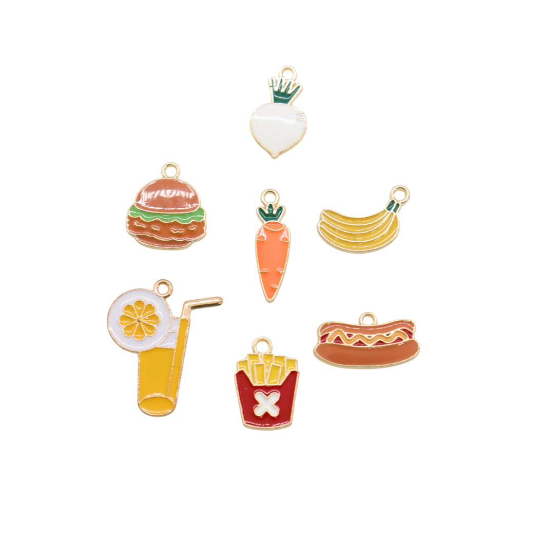 Front of six Gold Food Charms | Assorted
