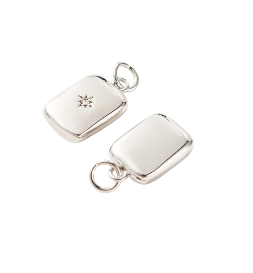 Front and back of the Silver Star Embossed Rectangle Charm