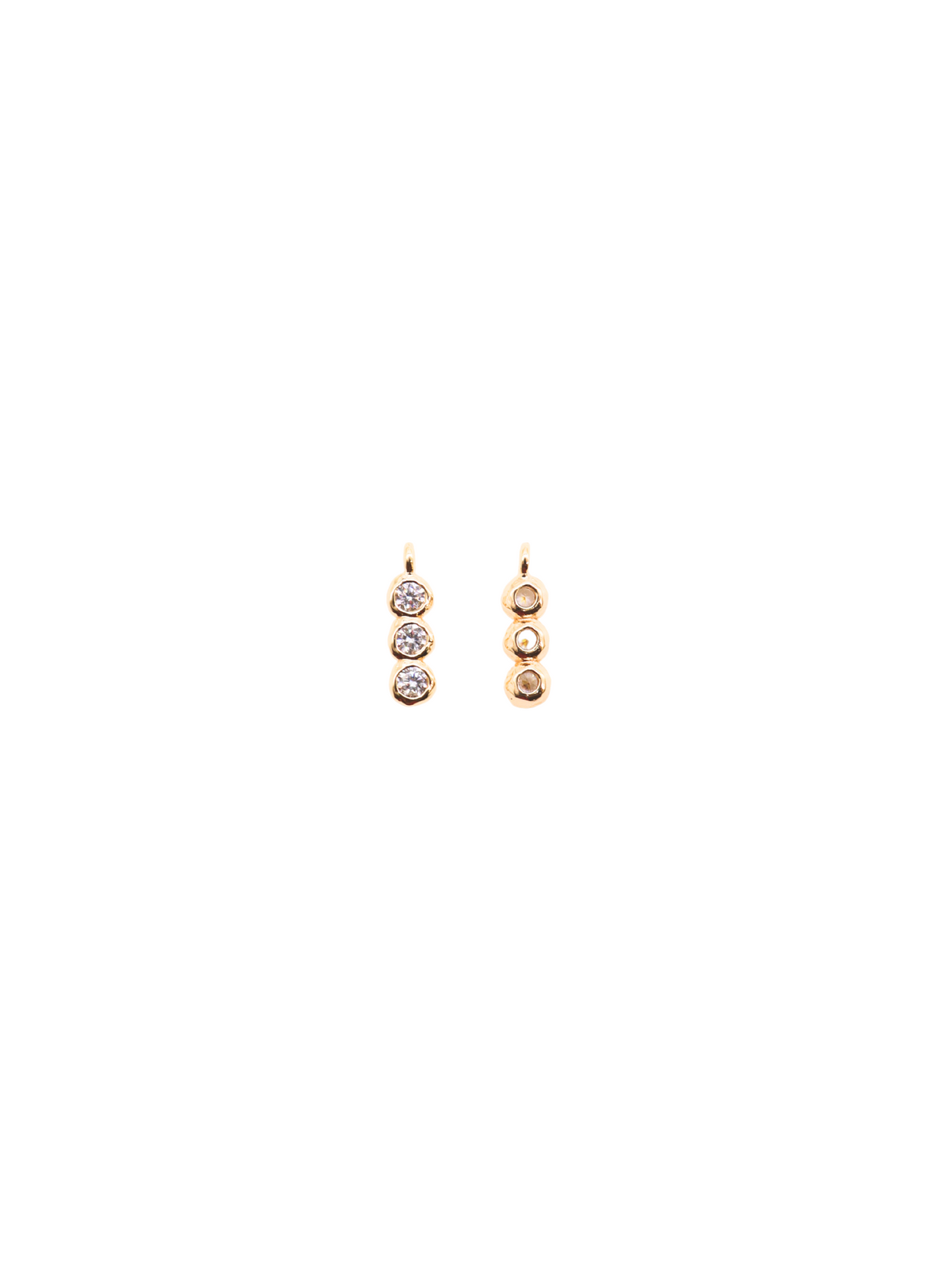Front and back view of gold triple crystal charm.